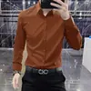 Camisa de Manga Larga Elástica Resistente a las Arrugas, de Angora Rojo de Gama Alta, No Requiere Planchado, Estilo Nuevo de Lujo Ligero, Camisa Casual de Negocios Ajustada