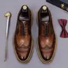Zapatos Brogue Formales de Cuero Genuino Estilo Nuevo para Hombre, Patrón Grabado, Para Viajes de Negocios, Estilo Británico, Zapatos Oxford Casuales para Hombre