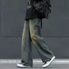 Pantalones de mezclilla retro estilo americano para uso diario, color gris cemento, cintura elástica para hombre, pierna recta, lavados, corte holgado, pantalones casuales con una silueta fluida y de pierna ancha