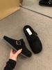 Sapatos Birkenstock de Solado Plano com Forro de Lã, Pantufas Peludas, Sapatos Femininos, Sapatos Birkenstock Cinza Slip-On de Solado Macio Outono e Inverno 2025
