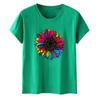 Camiseta Suelta Colorida Estampado de Girasol Amarillo Mostaza Talla Extra para Mujer Manga Corta Casual Versátil Adelgazante