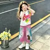 Conjunto de Dos Piezas con Estampado de Dibujos Animados para Niñas 2026 Verano Nuevo Dulce Estilo Coreano Moderno Estilo Urbano Conjunto Casual para Niños