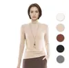 0301 Camiseta de Manga Larga de Cuello Alto Tejida Capa Base para Mujer Otoño e Invierno Versátil Ajustada Top Interior Estilo Básico de Lana