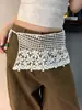 Falda de Encaje con Capas Florales Huecas con Cordones Combinada con Pantalones de Mezclilla, Moda de Verano Delgada Decorativa Adelgazante Media Falda para Mujer
