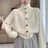 Estilo Coreano Otoño e Invierno Nuevo Diseño Mangas Raglán Suave Cera Cuello Alto de Pie Cárdigan Chaqueta de Punto para Mujer