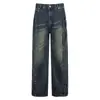Jeans de pierna ancha, de remache lateral, estilo americano, de trabajo pesado, con lavado vintage y desgastados, de caída fluida, pantalones de marca de moda para hombres y mujeres