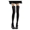 Medias Largas Sexy Estilo Lencería Lolita de Terciopelo Negro y Blanco Sólido con Patrón de Cruz Tridimensional y Tirantes para Niñas