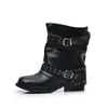 Pantalones con hebilla de remache botas mujer 2026 nuevo otoño botines plisados tacón grueso botas cortas a media pantorrilla botas vaqueras mujer