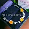 Nuevo Pulsera de Flor de Calcedonia Natural Incrustada Estilo Chino para Mujer, Pulsera de Jade de Calcedonia Verde Hielo de Alta Calidad Versátil de Nicho