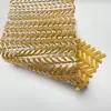 Tejido de Malla con Patrón de Espiga de Trigo con Estampado Completo Dorado, Tejido de Malla Elástica de Espiga para Decorar Vestidos de Escenario y Desfile de Moda