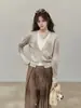 Qiaomi "Edición Limitada de Otoño" Prendas de Punto para Mujer 2026 Nuevo Estilo Falso Dos Piezas Manga Larga Top para Mujer Cardigan de Principios de Otoño