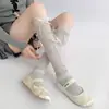 Calcetines de Pantorrilla con Rayas Verticales y Lazo de Cinta Estilo Ballet Jk para Mujer 2026 Verano Serie Miu Calcetines Lolita Caídos