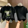 Camiseta de manga larga de algodón puro para niños, camiseta básica casual a rayas de moda para niños de principios de otoño, nueva prenda superior para niños