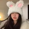 Novo Chapéu de Pelúcia com Orelhas de Coelho Fofas e Doces Estilo Coreano Inverno Outono Chapéu de Lã Quente à Prova de Frio Chapéu de Tricô Versátil