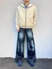 Jeans rectos vintage transfronterizos para hombre, lavados con bigotes de gato 3D, desgastados, de corte holgado, pantalones largos de pierna ancha