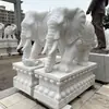 Elefante de Pedra Elefante de Mármore Branco Par de Elefantes de Mármore Pedra de Atração de Riqueza Elefante de Pedra Ornamento para Porta de Casa Villa