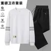Conjunto de agasalho esportivo outono/inverno masculino, conjunto de duas peças com moletom de gola redonda espesso, conjunto esportivo casual para homens de meia-idade, solto e elástico