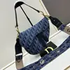 Bolso de Hombro Cruzado para Mujer D Brand, Nuevo y Moderno, Bolso de Hombro, Bolso Silla de Montar, Bolso de Mano Bordado Azul, Bolso de Mano con Estampado Completo