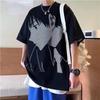 Camiseta Estilo Japonês de Manga Curta para Homens, Verão 2026, Oversized, Estilo de Rua Único, Roupa de Casal, Top Tendência de Manga 3/4