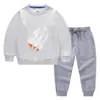 Primavera e Outono 2023 nova roupa infantil transfronteiriça suéter infantil calça conjunto de duas peças cor sólida bebê algodão manga longa