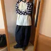 Deslocamento Diário Estilo Coreano Costura Cor Contrastante Gola Redonda Casual Versátil Camiseta de Manga Comprida Solta e Versátil Roupa de Trabalho