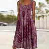 Vestido de Comercio Exterior Transfronterizo Talla Europea, Vestido sin Mangas de Tirantes Redondo Vintage, Estilo Casual Holgado para Vacaciones, Vestido sin Mangas con Bolsillo Estampado