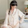 Pijama de seda de hielo fino de doble botonadura estilo chino nuevo para mujer primavera y otoño manga larga seda jacquard hoja de bambú ropa para el hogar verano