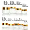 Botella de Vidrio Transparente para Crema Tapa Dorada Botella para Crema de Ojos Crema Facial 30g Botella Vacía Reenvasada para Loción Cosmética Botella de Muestra para Crema de Ojos