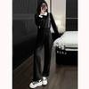 Outono e Inverno Novo Doce Cool Street Elegante Casual Roupa Esportiva Feminina Gola Boneca Moletom de Manga Comprida Calça Reta Conjunto de Duas Peças