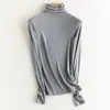 Camiseta interior Yunjin de seda fina y lana, cuello alto de manga larga ajustada, color liso, capa base ligera y cálida para mujer