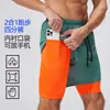 Pantalones cortos de running de doble capa para hombre con bolsillo de almacenamiento integrado, anti-exposición, secado rápido, transpirables, para entrenamiento de fitness