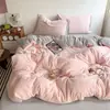Estilo Ins de celebridad, juego de cama de cuatro piezas de color liso de terciopelo de leche, juego de tres piezas de terciopelo coral engrosado cálido para dormitorio de estudiante de invierno