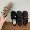 Versão de Lã Macia~Sapatos Birkenstock de Lã com Solado Grosso e Forro de Fleece para Mulheres, Sapatos de Algodão Quente para Outono e Inverno Cinza, Sapatos Mary Jane Peludos de Solado Plano