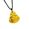 Suprimento ao vivo retro antigo banhado a ouro Maitreya Buda face sorridente bênção colar corda preta ajustável pingente trançado atacado