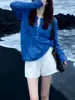 Nuevo Estilo Primavera y Verano 2026 Pulóver Delgado de Seda de Hielo Blusa de Punto con Media Botonadura para Mujer Top Holgado de Manga Larga para Protección Solar