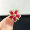 Anillo de Rubí Natural para Mujer, Venta Caliente Transfronteriza Europea y Americana, Banquete Casual, Anillo de Flor de Lujo Noble, Nicho Ins