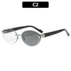 Gafas de sol ovaladas fotocromáticas decorativas de cabeza de leopardo sin montura europeas y americanas, nuevo estilo callejero de moda, protección UV, gafas de sol transfronterizas