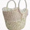 Bolsa de Paja con Encaje de Hoja de Maíz Bolso de Hombro Portátil Bolso de Moda para Mujer Bolso de Playa para Vacaciones de Verano