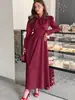 Vestido Feminino Listrado com Laço Estilo Retrô 2026 Novidades Outono/Inverno Cruzamento Europeu e Americano Manga Bufante Franzido Slim Fit