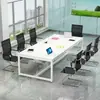Mesa de Conferencias Larga Simple Moderna Escritorio de Oficina y Combinación de Sillas Estación de Trabajo Sencilla con Computadora de Escritorio para Negociación y Capacitación de Personal
