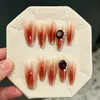 Bosque de Rosas Color Caramelo Café Uñas Portátiles Hechas a Mano Gama Alta Francesas Longitud Media Ojo de Gato Manicura con Diamantes 10 Piezas