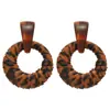 Pendientes Colgantes Redondos Geométricos de Resina con Estampado de Leopardo y Cuero de Aguja Plateada, Pendientes de Botón Estilo Melard, Pendientes de Diseño Nicho para Mujer