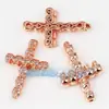 Accesorios para pulseras de joyería DIY mitad plata 925 microincrustaciones calavera cruz cuentas espaciadoras agujero vertical agujero central