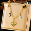 Collar con múltiples colgantes de corazón, sol, luna, elefante estilo europeo y americano, collar de esmalte colorido, cadena para clavícula de acero inoxidable chapado en oro para mujer
