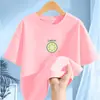 2293 # Camiseta Manga Curta Feminina 2025 Novo Desenho Animado Algodão Puro Gola Redonda Manga Meia Manga Infantil Camiseta Básica de Verão Top Tendência