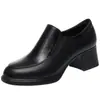 Zapatos para Madres de Mediana Edad Zapatos de Cuero Negros de Tacón Grueso Superficie Suave Zapatos de Mujer con Suela Blanda Nueva Colección Primavera y Otoño Zapatos de Cuero Cómodos para Mujer con Tacón Medio