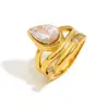 Moda Transfronteriza Europea y Americana Tendencia Personalizada Nicho Joyería para Manos Acero Inoxidable Chapado en Oro de 18K Multicapa Anillo de Zirconia de Gota de Agua