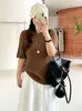Top de punto para mujer talla grande, cuello alto medio, manga corta, colección otoño 2026, capa interior fina y estilizada para mujer