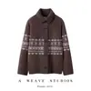 Roupas Femininas Transfronteiriças Outono/Inverno 2026 Novo Cardigan de Tricô Espesso com Gola Alta e Fecho de Botão de Chifre Estilo Retrô Fair Isle