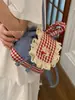 Mochila de mezclilla coreana linda de moda transfronteriza para mujer 2025 Nueva bolsa de cubo portátil de encaje a cuadros